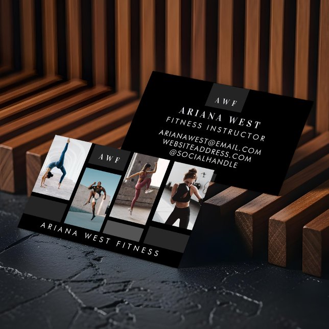 Cartão De Visita Modern Photo Grid Personal Trainer Fitness Coach (Modern Four Photo Collage Personal Trainer Fitness Business Card)