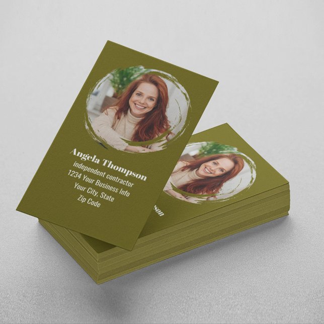 Cartão De Visita Modern Photo QR Code Custom Green (Business card with photo template.)