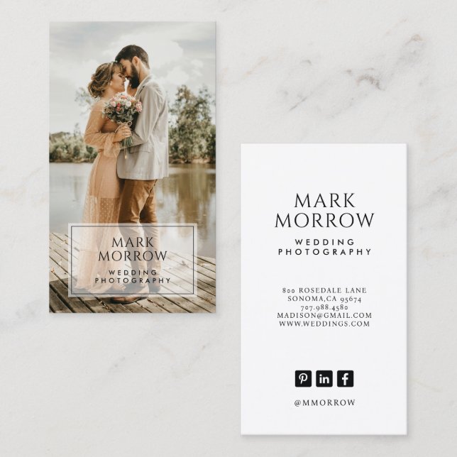 Cartão De Visita Modern Photo Wedding Photographer Business Card (Frente/Verso)