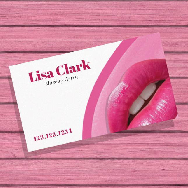Cartão De Visita Modern Pink Gloss Lips Beauty Makeup Artist (Criador carregado)