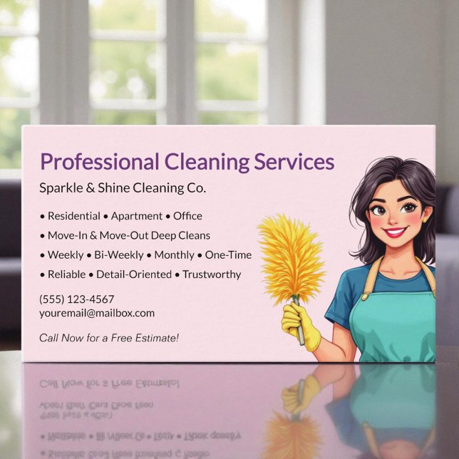 Cartão De Visita Modern Pink Maid House Cleaning Service (Criador carregado)