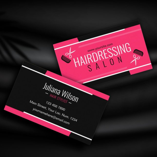 Cartão De Visita Modern profession Pink hair stylist (Criador carregado)