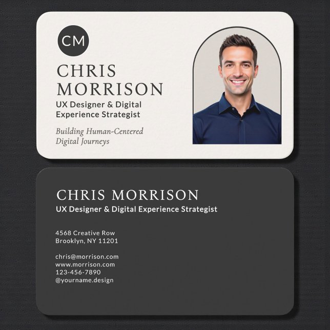 Cartão De Visita Modern Professional Black Photo Monogram (Criador carregado)