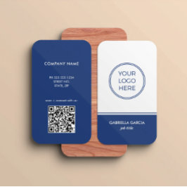 Cartão De Visita Modern QR Code Logo Blue Business Card