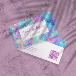 Cartão De Visita Modern Rainbow Holographic Makeup Artist & Qr Code