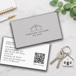 Cartão De Visita Modern Realtor Home Logo Gray Faux Linen