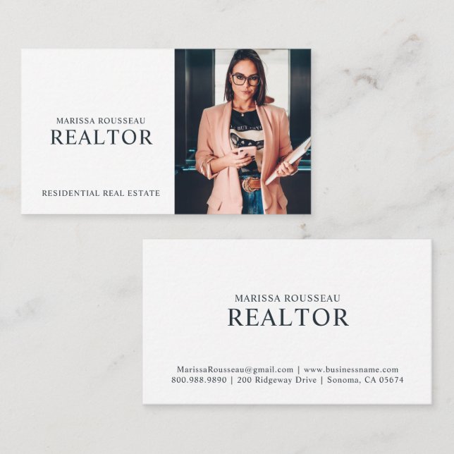 Cartão De Visita Modern Realtor Real Estate Photo Business Card (Frente/Verso)