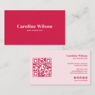 Cartão De Visita Modern Red & Pink QR Code Social Media Girly