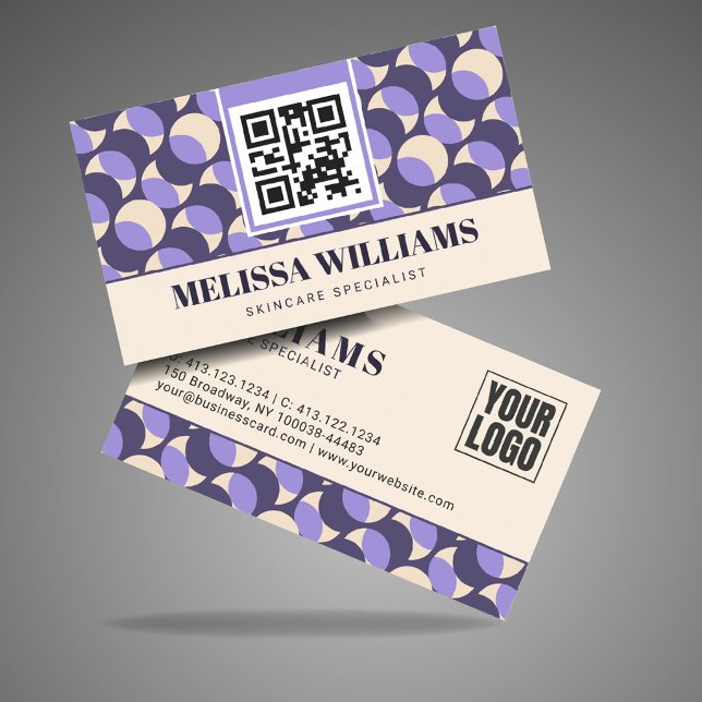 Cartão De Visita Modern Retro Geometric Pattern Lavender Cream  (Criador carregado)