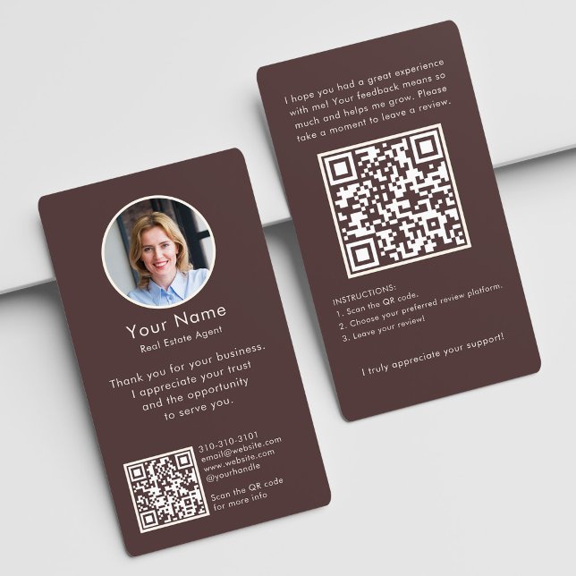Cartão De Visita Modern Review Request with QR Code And Photo Boho (Criador carregado)