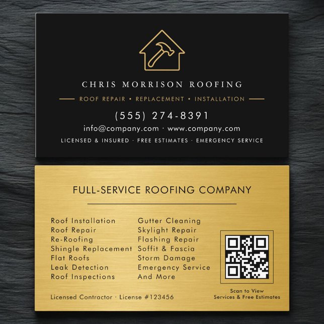Cartão De Visita Modern Roofing Roofer Service QR Code (Criador carregado)