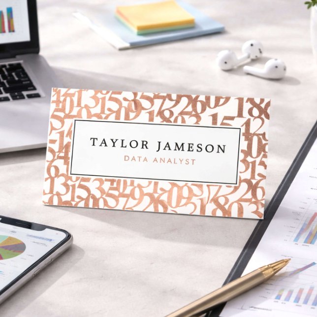 Cartão De Visita Modern Rose Gold Data Analyst (Criador carregado)