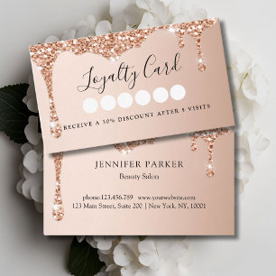 Cartão De Visita Modern Rosegold Glitter Drop Salon & Spa Loyalties