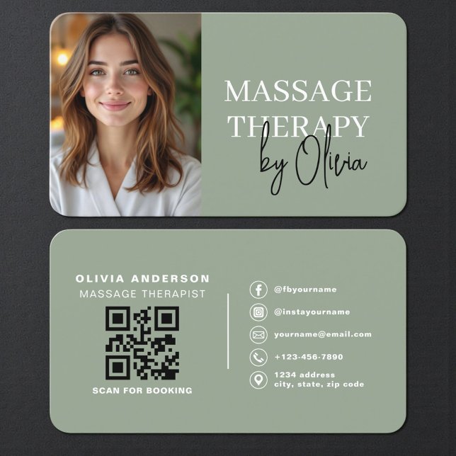 Cartão De Visita Modern Sage Green Wellness Spa Therapist (Criador carregado)