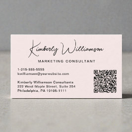 Cartão De Visita Modern Script QR Code Professional Pink