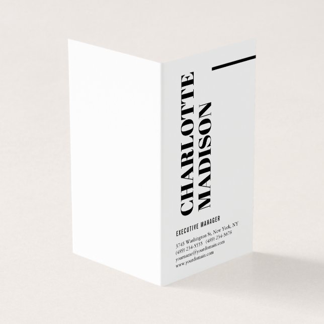 Cartão De Visita Modern Simple Black White Trendy Minimalist Plain  (Exterior)