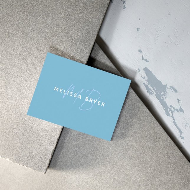 Cartão De Visita Modern Simple Patel Blue Monogrammed (Modern Simple Patel Blue Monogrammed Business Card)