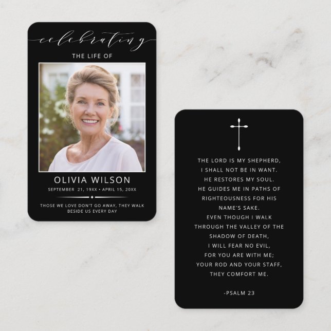 Cartão De Visita Modern Simple Photo Funeral Memorial Prayer Cards (Frente/Verso)