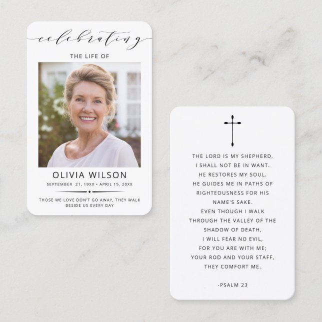 Cartão De Visita Modern Simple Photo Funeral Memorial Prayer Cards (Frente/Verso)