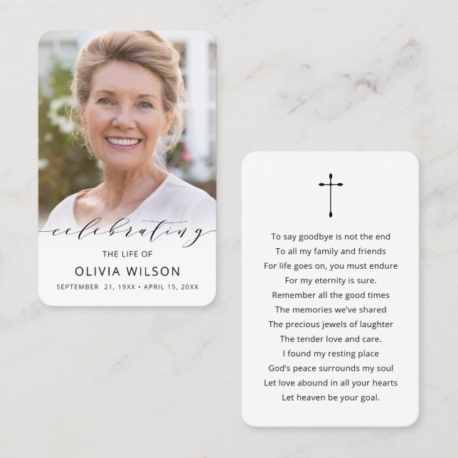 Cartão De Visita Modern Simple Photo Funeral Memorial Prayer Cards (Frente/Verso)