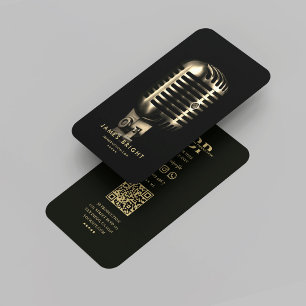 Cartão De Visita Modern Singer Musical Record Studio Dourado Mic