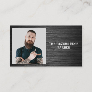 Cartão De Visita Modern Sleek Black and Gray Barbershop