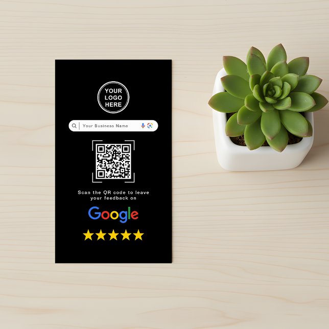Cartão De Visita Modern Sleek Black Google Review QR Code (Criador carregado)