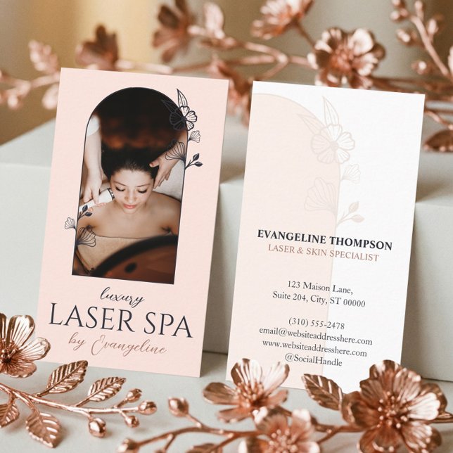 Cartão De Visita Modern Spa Laser Specialist Floral Rose Arch Photo (Modern Spa Laser Specialist Floral Rose Arch Photo Business Card)