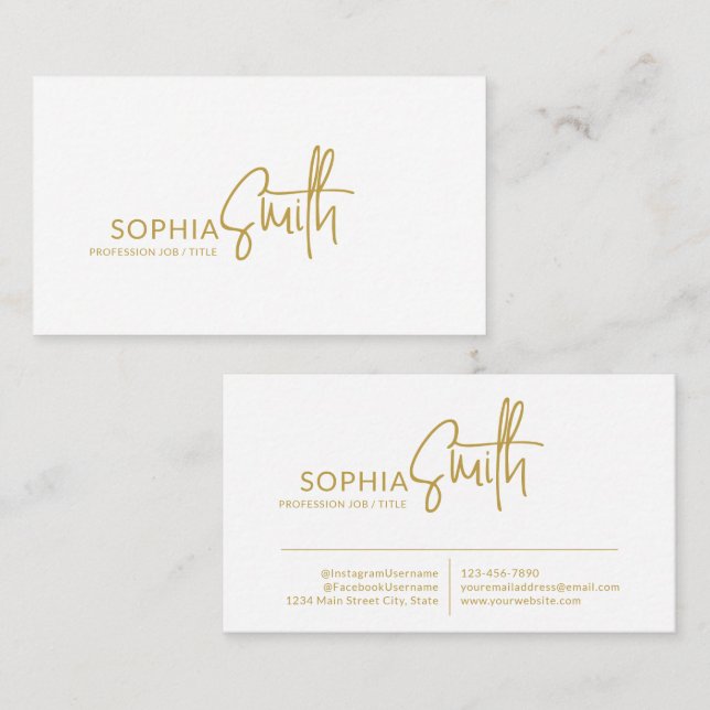 Cartão De Visita Modern Stylish Golden Brown Handwritten Script (Frente/Verso)