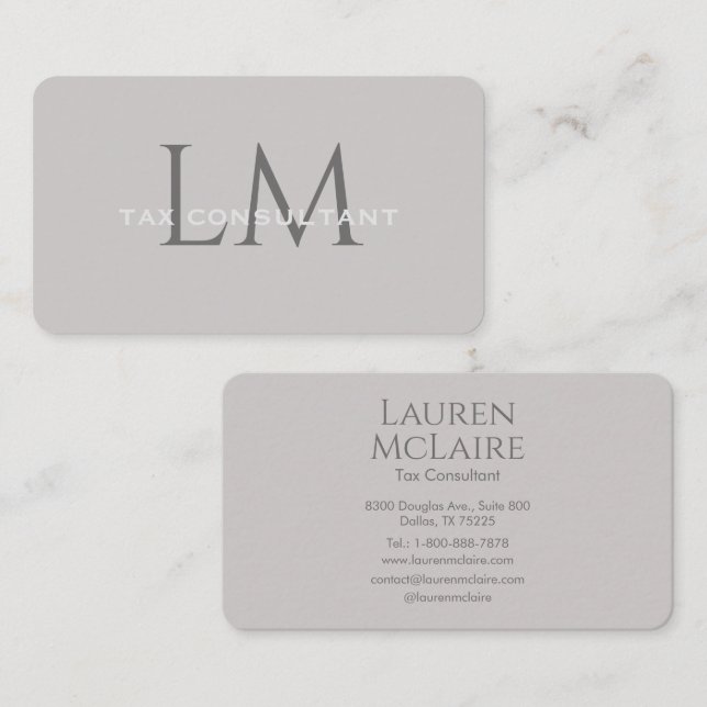 Cartão De Visita Modern Taupe Gray Monogram Business Card (Frente/Verso)