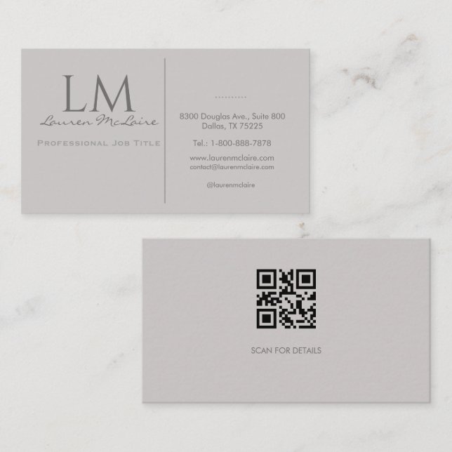 Cartão De Visita Modern Taupe Gray QR Code Business Branding (Frente/Verso)