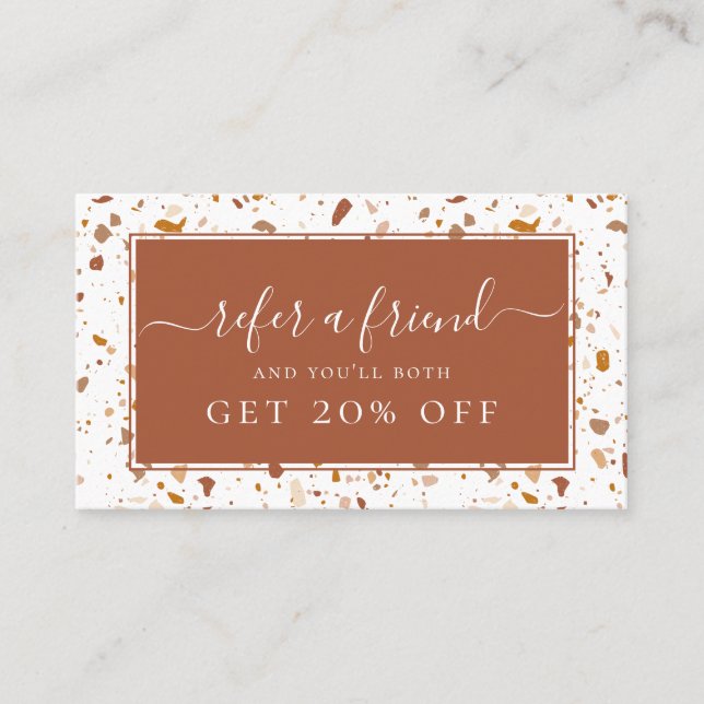 Cartão De Visita Modern Terra-cotta Terrazzo Pattern Referral (Frente)