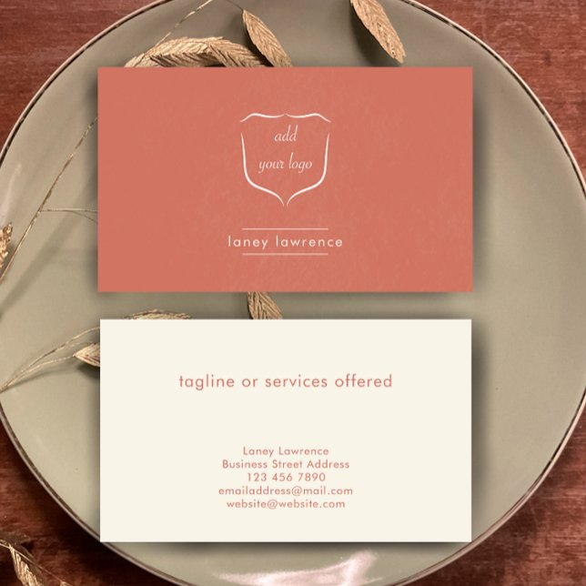 Cartão De Visita Modern Terracotta Add Logo Beauty Professional (Custom textured terracotta business card template. Modern simple add your logo and name. 
)