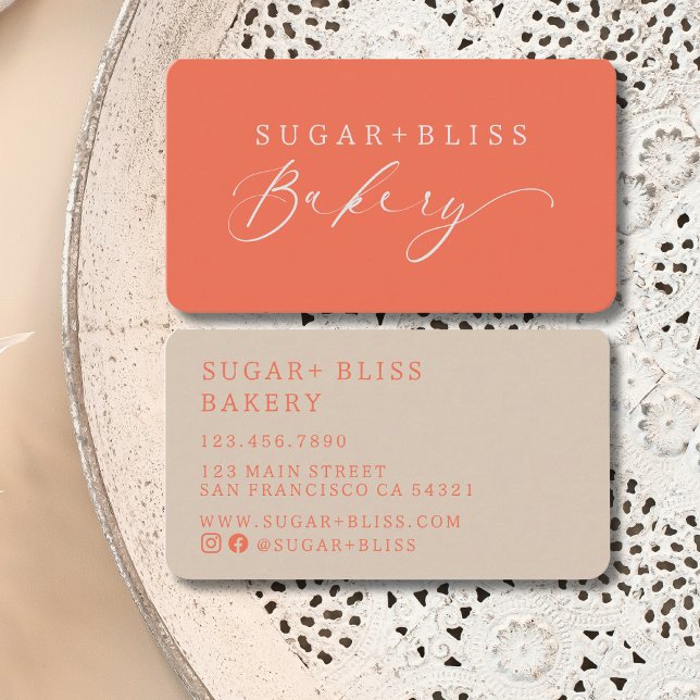 Cartão De Visita Modern Terracotta - Pequena padaria manuscrita (Criador carregado)