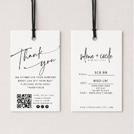 Cartão De Visita Modern Thank You Hang Price Tag with QR Code