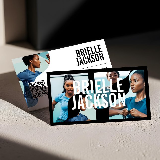 Cartão De Visita Modern Trendy Bold Personal Trainer Fitness Coach (Trendy Wavy Photo Frame Personal Trainer Fitness Business Card)