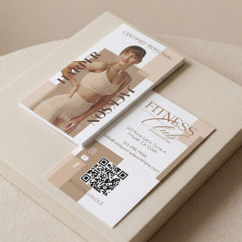 Cartão De Visita Modern Trendy Fitness Trainer Photo Logo QR Code