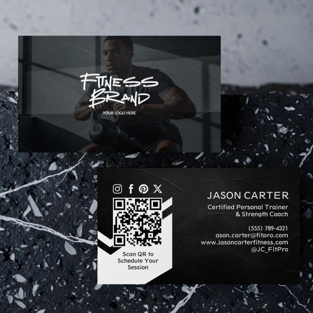 Cartão De Visita Modern Trendy Sporty Fitness Personal Trainer (Modern Trendy Sporty Fitness Personal Trainer Business Card)