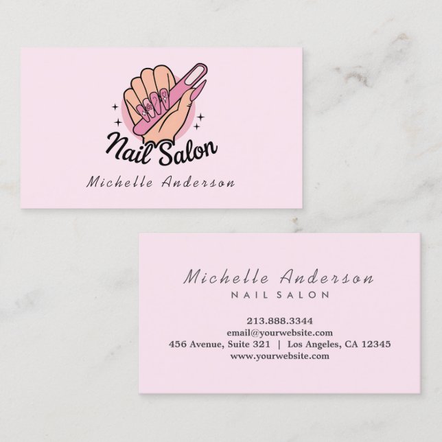 Cartão De Visita Modern Trendy Unhas Salon Nail Technician Pink Bus (Frente/Verso)