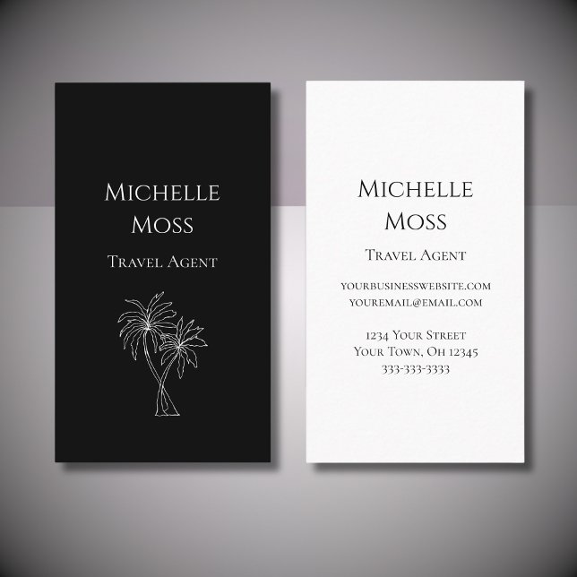 Cartão De Visita Modern Tropical Palm Trees Drawing Black (Criador carregado)
