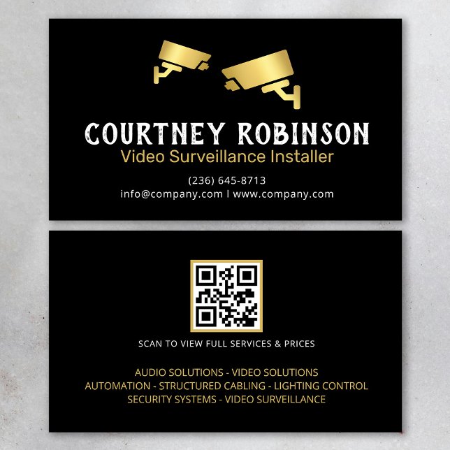 Cartão De Visita Modern Video Surveillance Installer QR Code (Criador carregado)