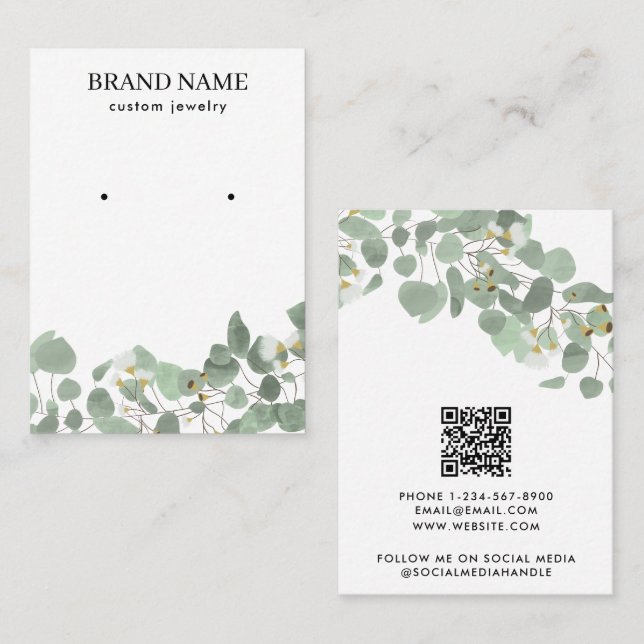 Cartão De Visita Modern Watercolor Greenery Jewelry Display Card (Frente/Verso)