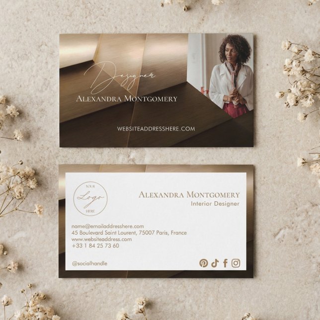 Cartão De Visita Modern Wood Professional Interior Designer Photo (Modern Wood Professional Interior Designer Photo Business Card)