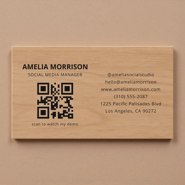 Cartão De Visita Modern Wood QR Code Minimalist Professional (Criador carregado)