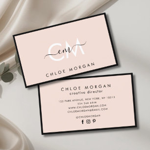 Cartão De Visita Moderna assinatura de script rosa-pink preto-blush