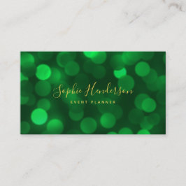 Cartão De Visita Moderna caligrafia Emerald Green Bokeh Lights