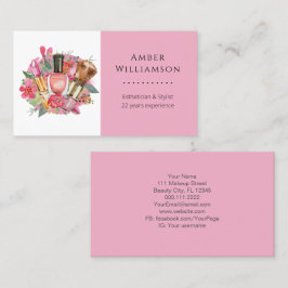 Cartão De Visita Moderna Cor de Água Rosa Maquieira Artista Girly C