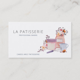 Cartão De Visita Moderna Watercolor Floral Bakery Chef