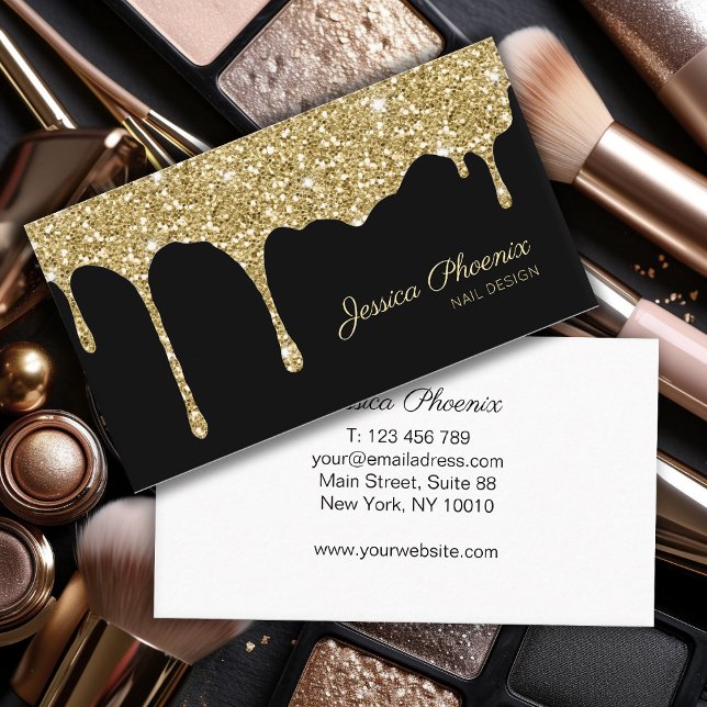 Cartão De Visita Moderner Glamour Gold Schwarz Glitter (Criador carregado)