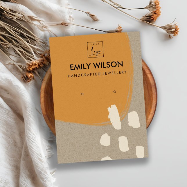 CARTÃO DE VISITA MODERNO ABSTRATO RUST ORANGE KRAFT EARRPLAY (Criador carregado)